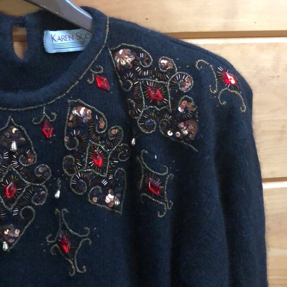 Vintage Karen Scott Holiday Sweater silk angora wool S embellished Christmas - Picture 4 of 8